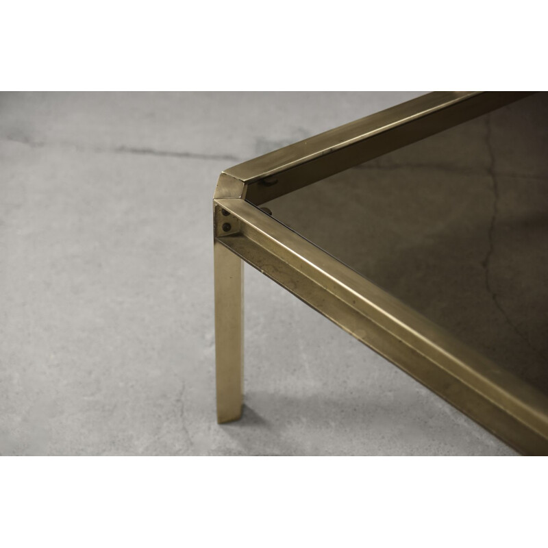 Brutalist vintage coffee table "T09" in brass by Peter Ghyczy, The Netherlands 1970