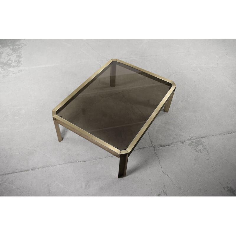 Brutalist vintage coffee table "T09" in brass by Peter Ghyczy, The Netherlands 1970