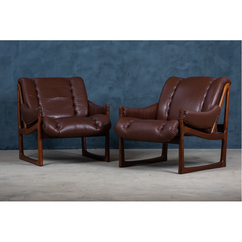 Pair of vintage rosewood and leather armchairs by Torbjørn Afdal for Nesjestranda Møbelfabrikk, 1960