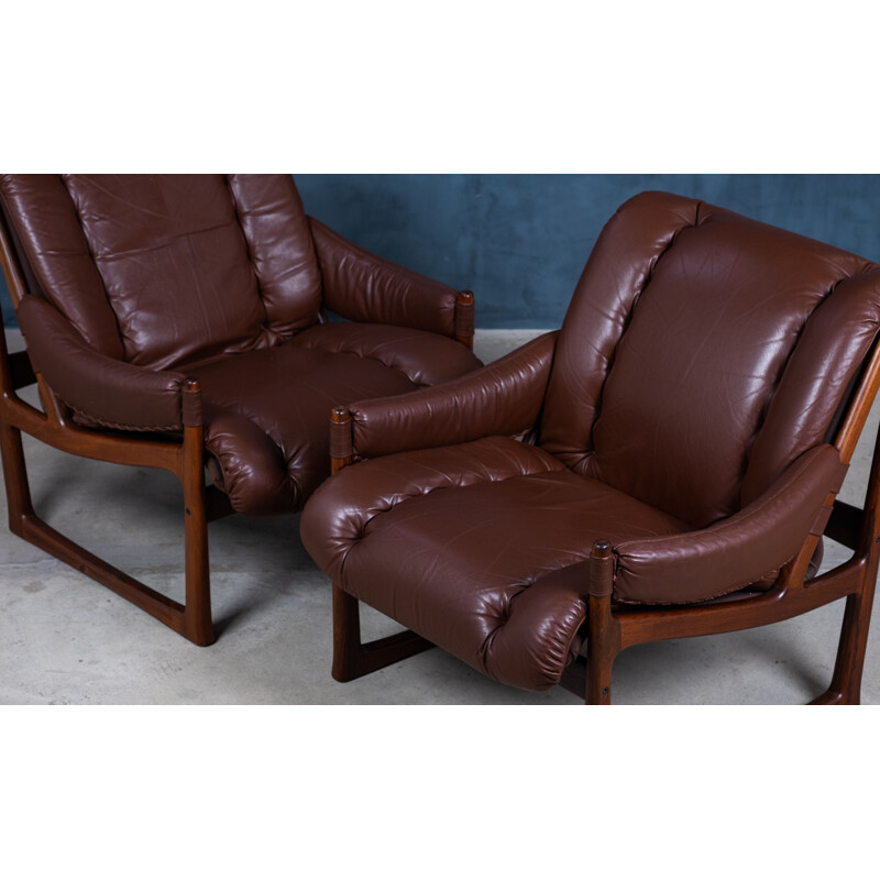 Pair of vintage rosewood and leather armchairs by Torbjørn Afdal for Nesjestranda Møbelfabrikk, 1960