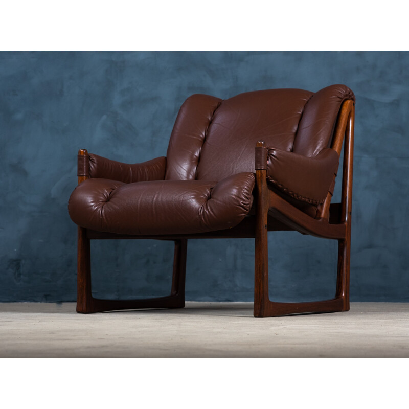 Pair of vintage rosewood and leather armchairs by Torbjørn Afdal for Nesjestranda Møbelfabrikk, 1960