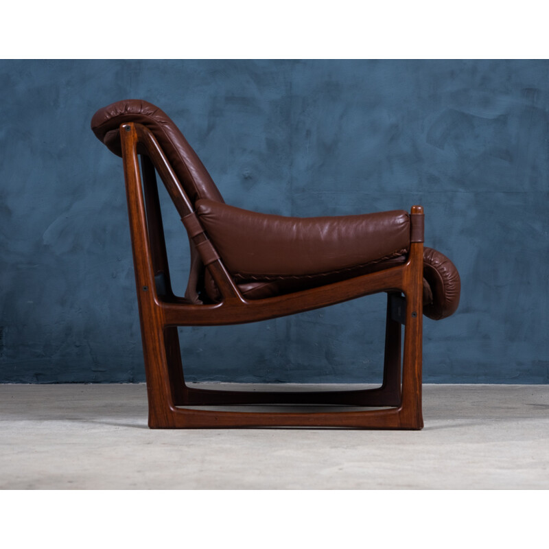 Pair of vintage rosewood and leather armchairs by Torbjørn Afdal for Nesjestranda Møbelfabrikk, 1960