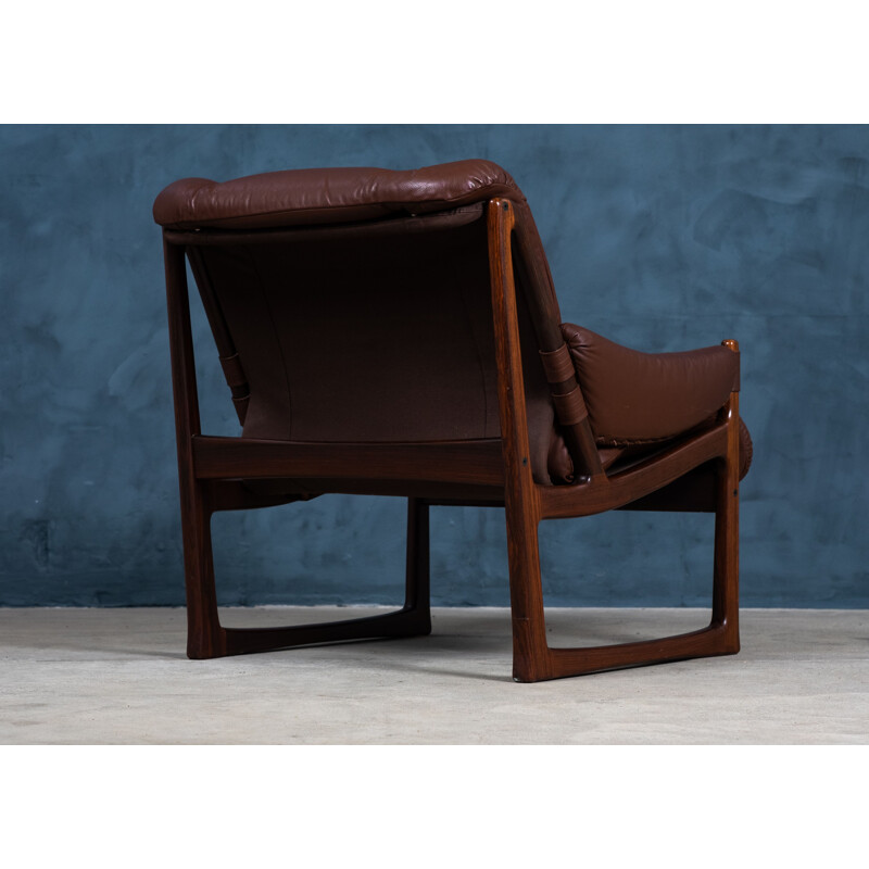 Pair of vintage rosewood and leather armchairs by Torbjørn Afdal for Nesjestranda Møbelfabrikk, 1960