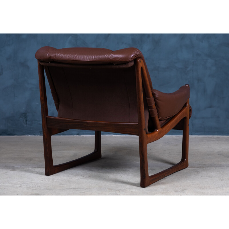 Pair of vintage rosewood and leather armchairs by Torbjørn Afdal for Nesjestranda Møbelfabrikk, 1960