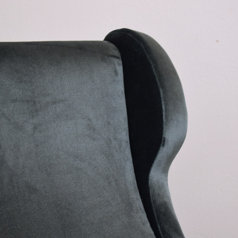 Re-upholstered armchair in grey velvet and brass - 1950s