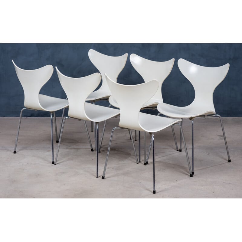 Set van 6 vintage stoelen Model 3108 Lily van Arne Jacobsen voor Fritz Hansen, 1976