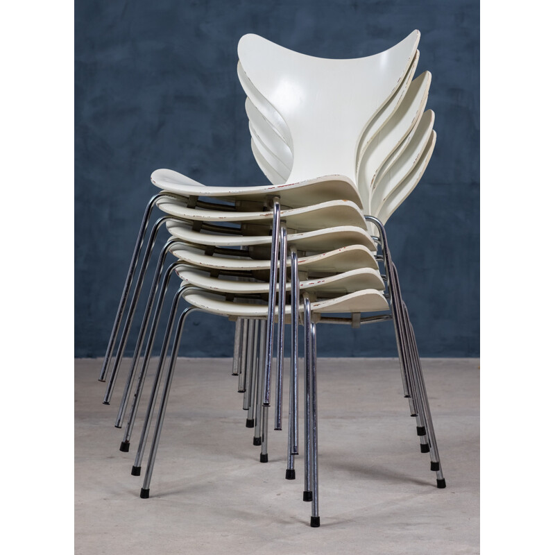Set van 6 vintage stoelen Model 3108 Lily van Arne Jacobsen voor Fritz Hansen, 1976
