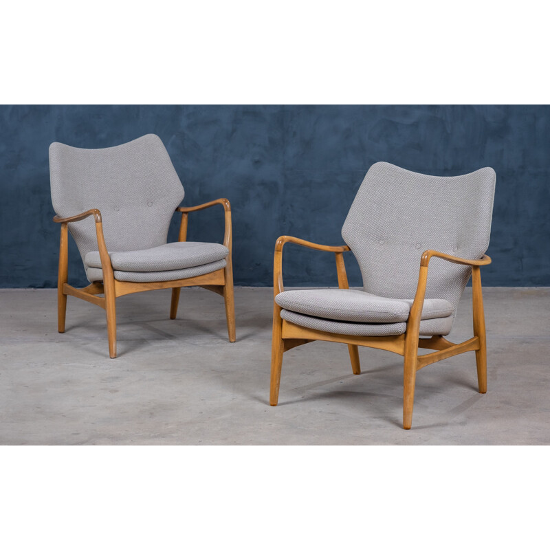 Pair of vintage stained beechwood armchairs by Madsen and Schubell, Denmark 1950