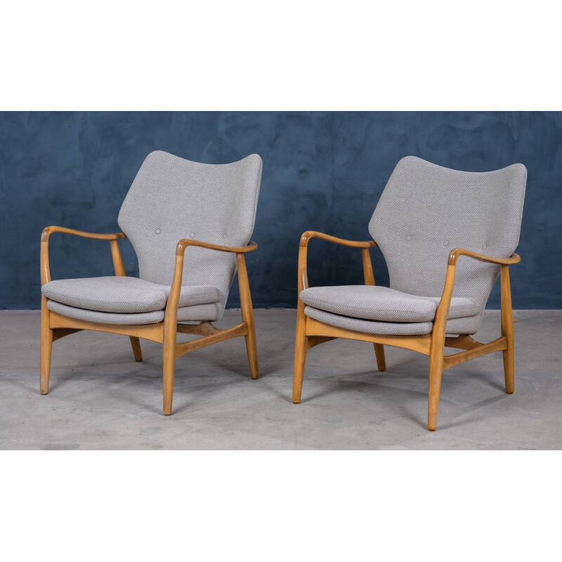 Pair of vintage stained beechwood armchairs by Madsen and Schubell, Denmark 1950