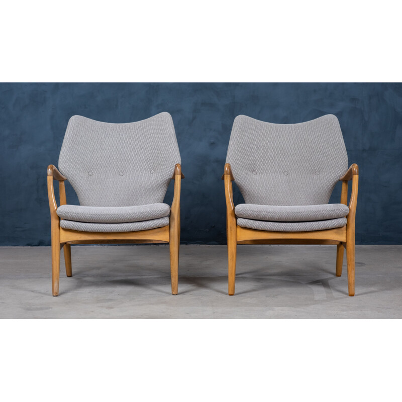 Paar vintage gebeitste beuken fauteuils van Madsen en Schubell, Denemarken 1950