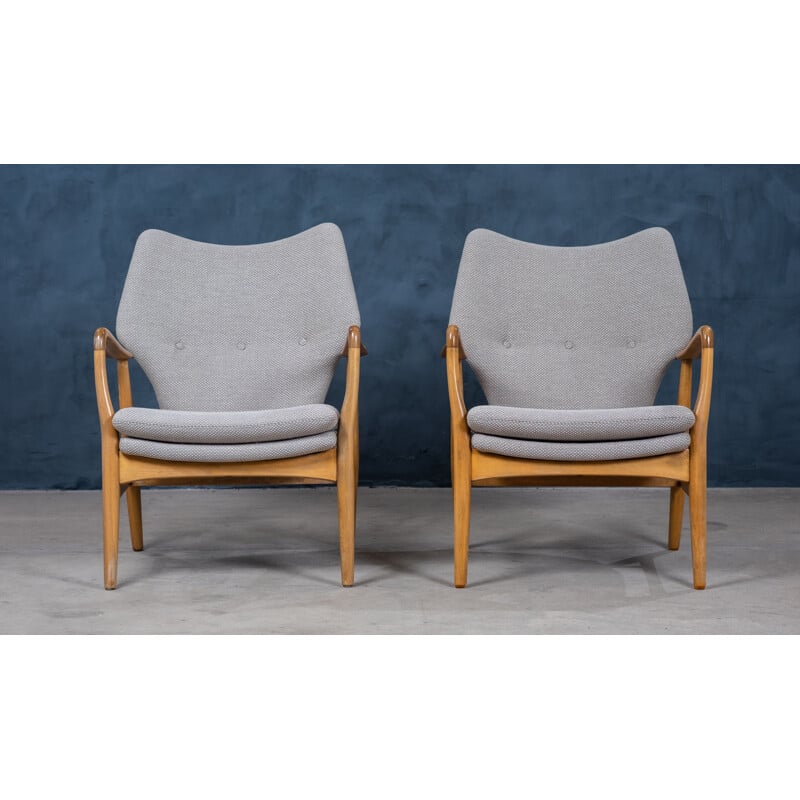 Pair of vintage stained beechwood armchairs by Madsen and Schubell, Denmark 1950