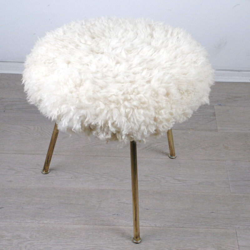 Small Austrian stool in brass and wool - 1950s