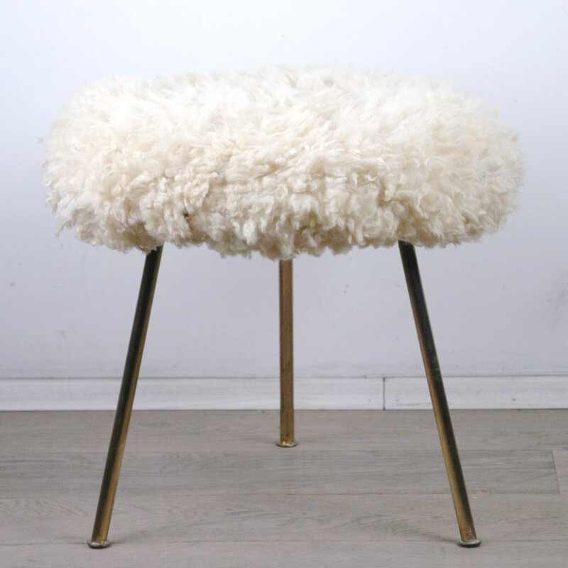 Small Austrian stool in brass and wool - 1950s