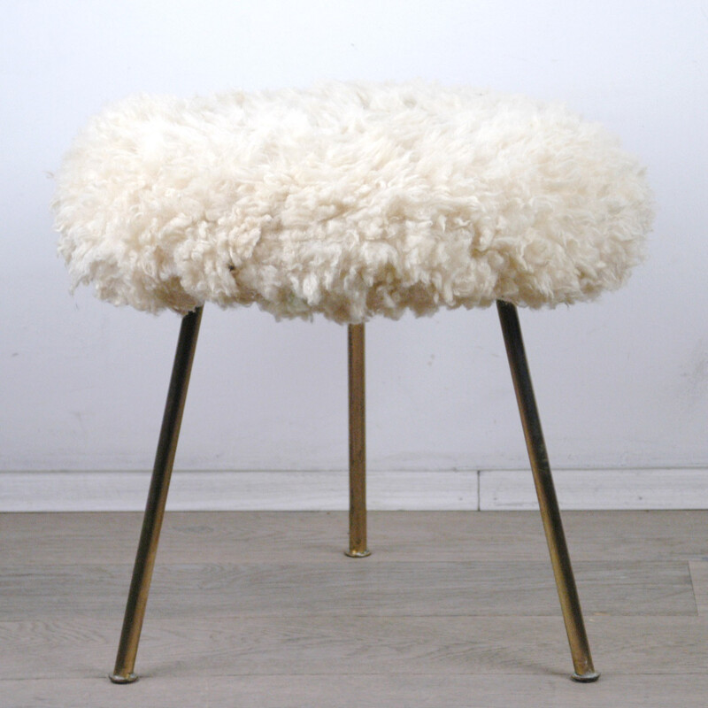 Tabouret tripode en laiton et laine - 1950