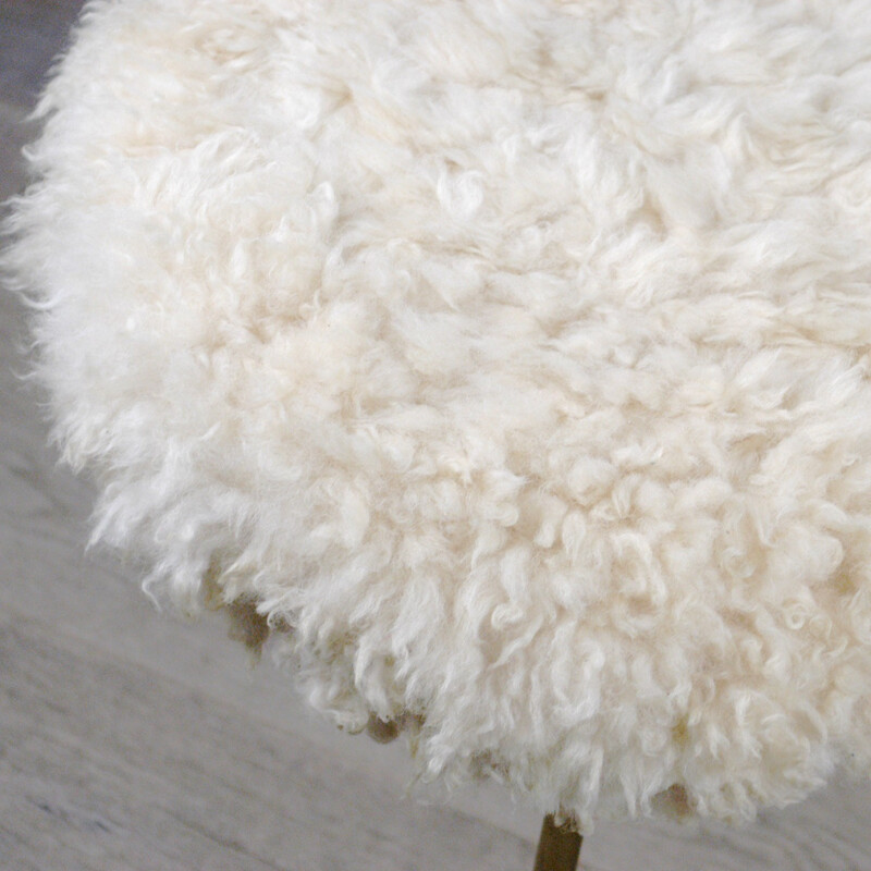 Small Austrian stool in brass and wool - 1950s