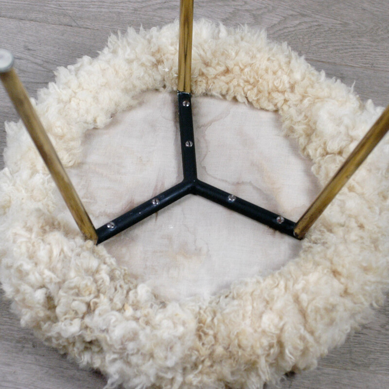 Small Austrian stool in brass and wool - 1950s