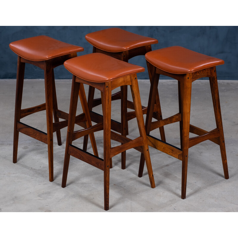 Set of 4 vintage leather stools by Erik Buch for Dyrlund
