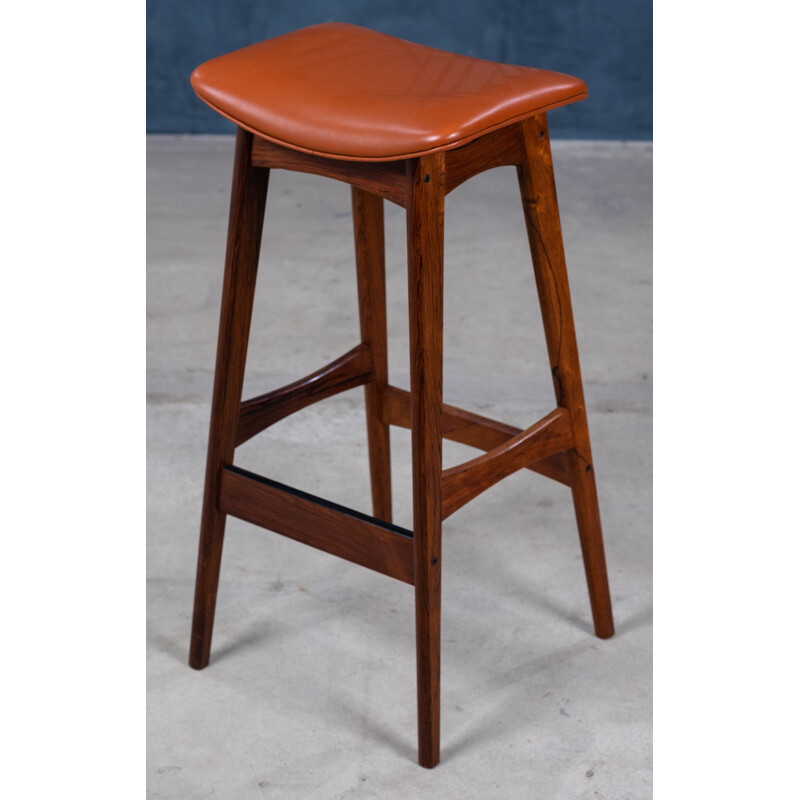 Set of 4 vintage leather stools by Erik Buch for Dyrlund