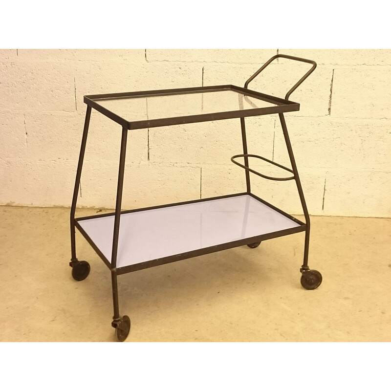 Serving table on wheel in glass and metal - 1960s