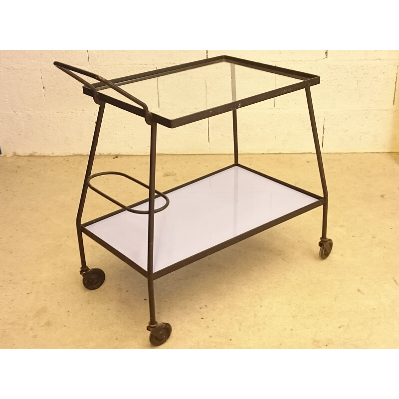 Serving table on wheel in glass and metal - 1960s