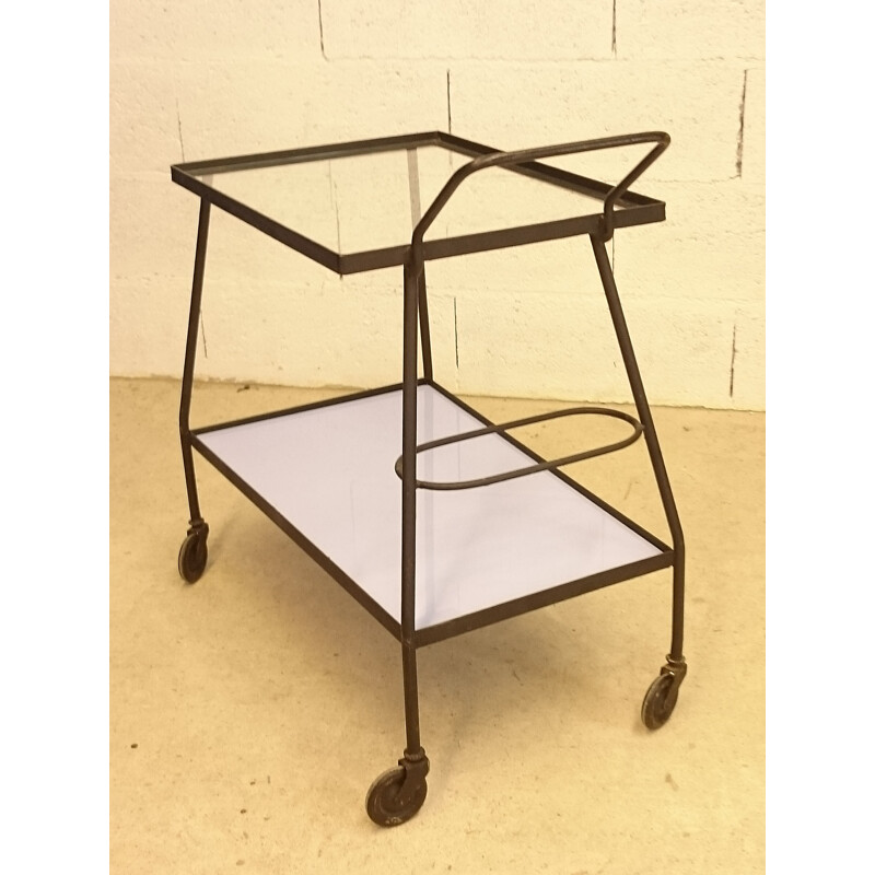 Serving table on wheel in glass and metal - 1960s