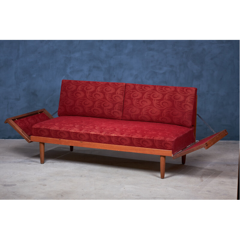 Sofá de teca vermelha Vintage por Illum Wikkelsø, Dinamarca 1960