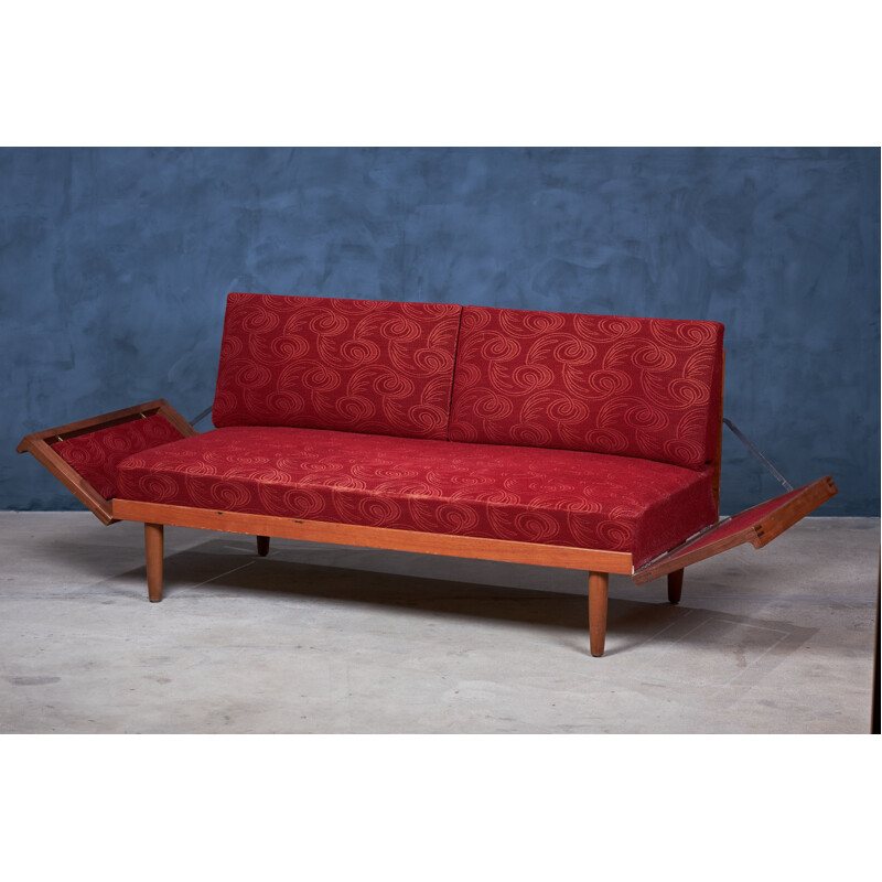 Vintage red teak sofa by Illum Wikkelsø, Denmark 1960