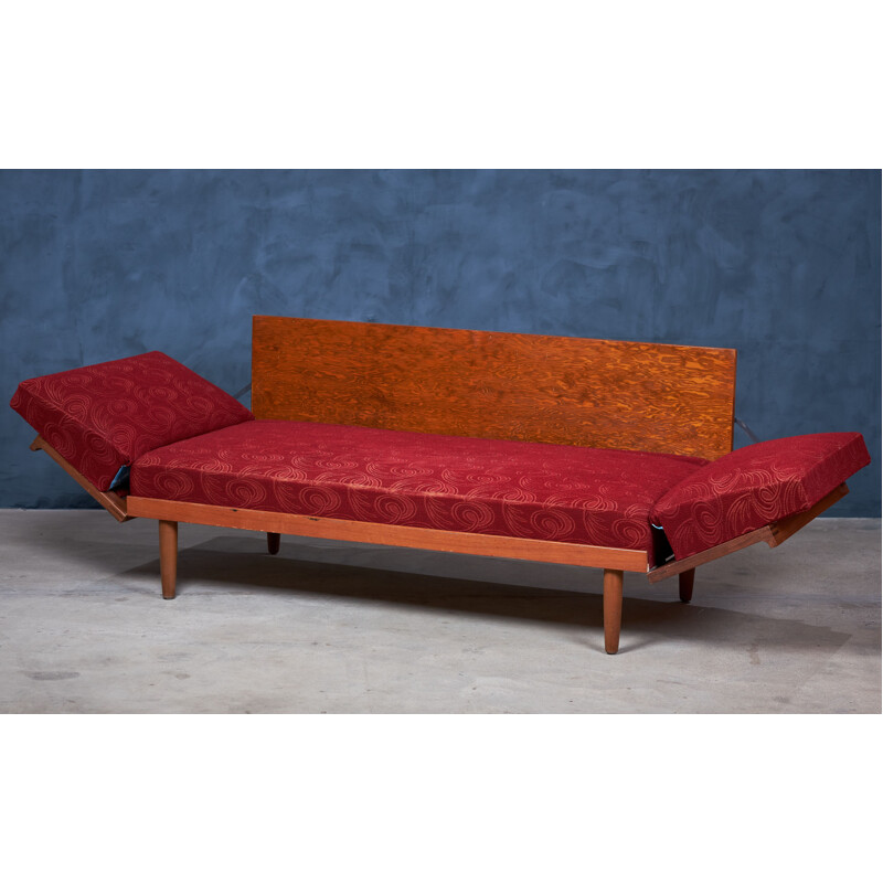 Vintage red teak sofa by Illum Wikkelsø, Denmark 1960