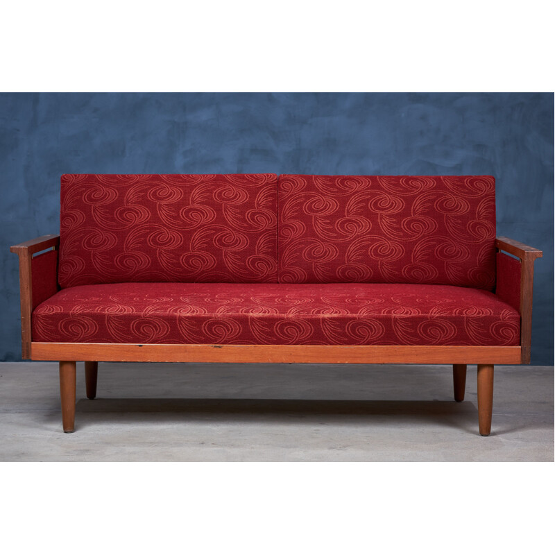 Vintage red teak sofa by Illum Wikkelsø, Denmark 1960