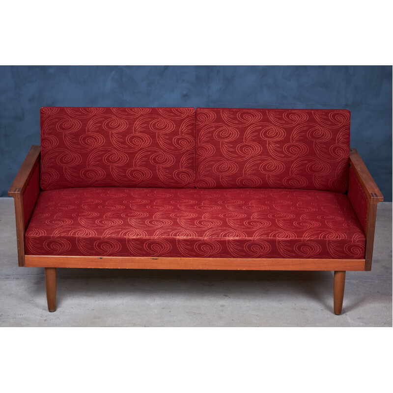 Vintage red teak sofa by Illum Wikkelsø, Denmark 1960