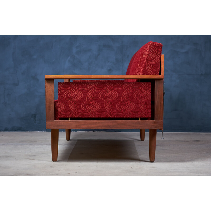 Vintage red teak sofa by Illum Wikkelsø, Denmark 1960