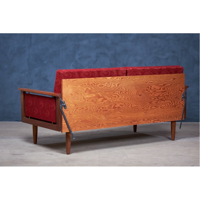 Rotes Teakholzsofa von Illum Wikkelsø, Dänemark 1960