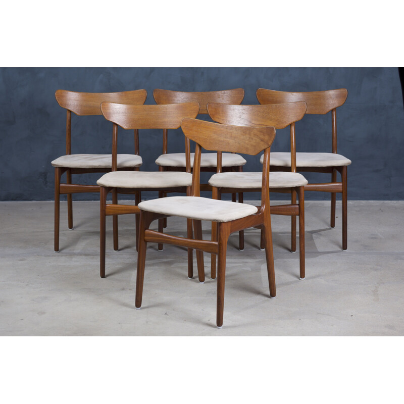 Set van 6 vintage teakhouten Deense stoelen van Schiønning