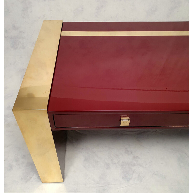 Vintage desk with box in lacquered wood & brass by Jean Claude Mahey, 1970