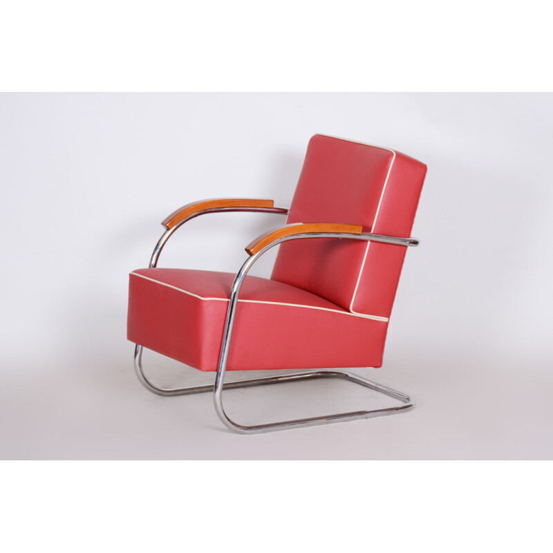 Vintage rood lederen fauteuil van Mucke Melder, 1930