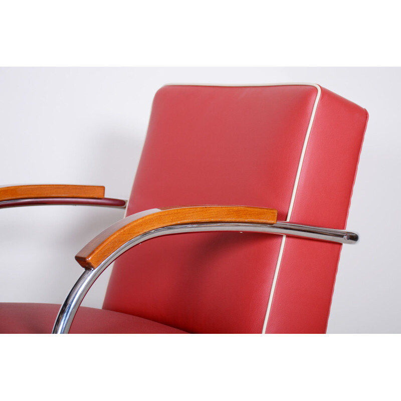 Vintage rood lederen fauteuil van Mucke Melder, 1930