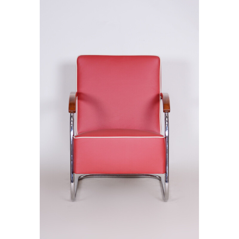 Vintage rood lederen fauteuil van Mucke Melder, 1930