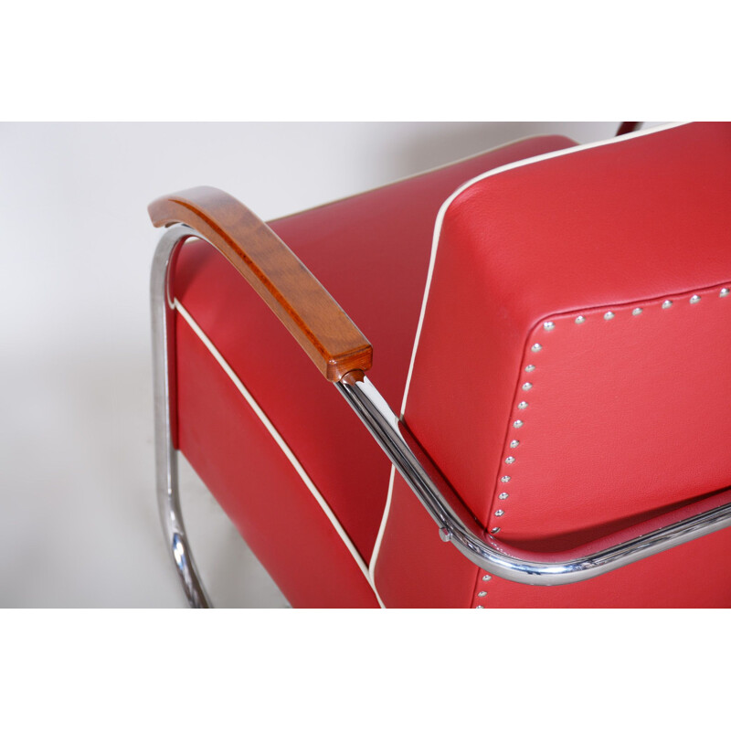 Vintage red leather armchair by Mucke Melder, 1930s