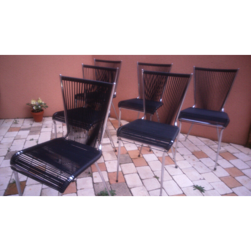 Set of 6 Scoubidou chairs - 1960s