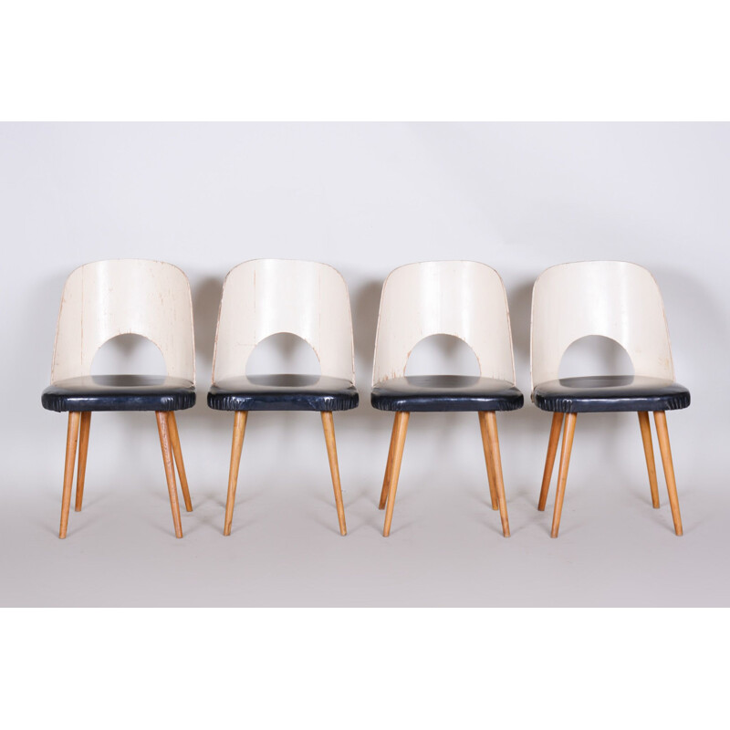 Set van 4 vintage zwart-witte stoelen van Oswald Haerdtl, 1950