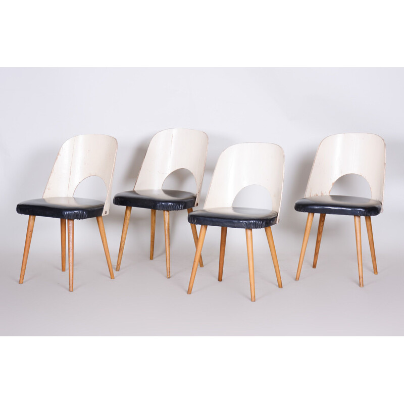 Conjunto de 4 cadeiras pretas e brancas vintage de Oswald Haerdtl, 1950