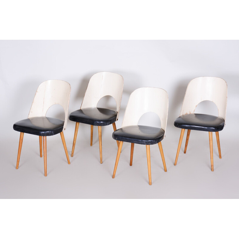 Conjunto de 4 cadeiras pretas e brancas vintage de Oswald Haerdtl, 1950