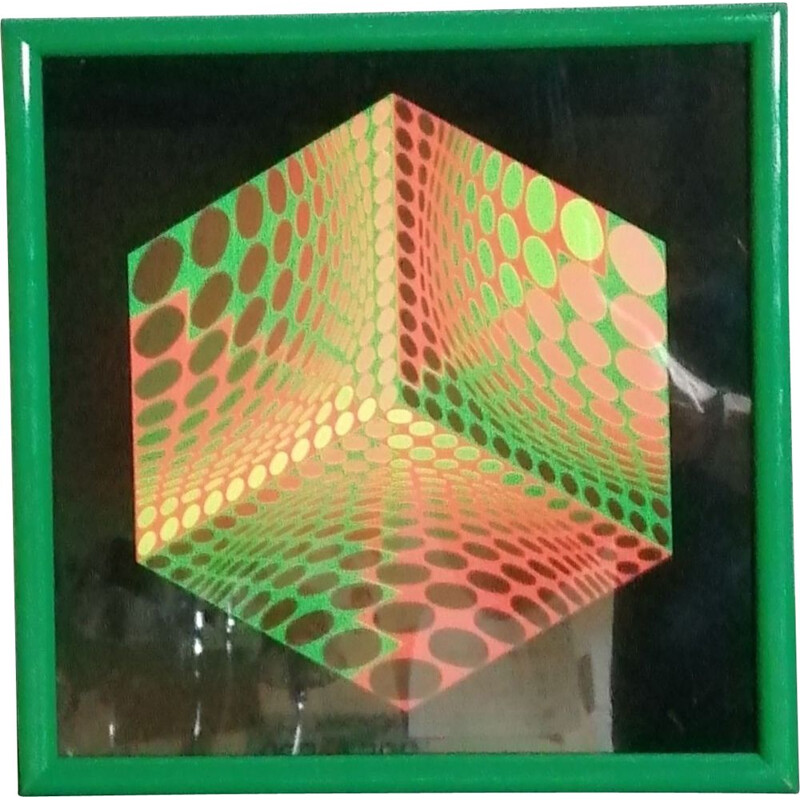 Vintage silkscreen print framed by Victor Vasarely for Editions Du Griffon Neuchâtel, 1975