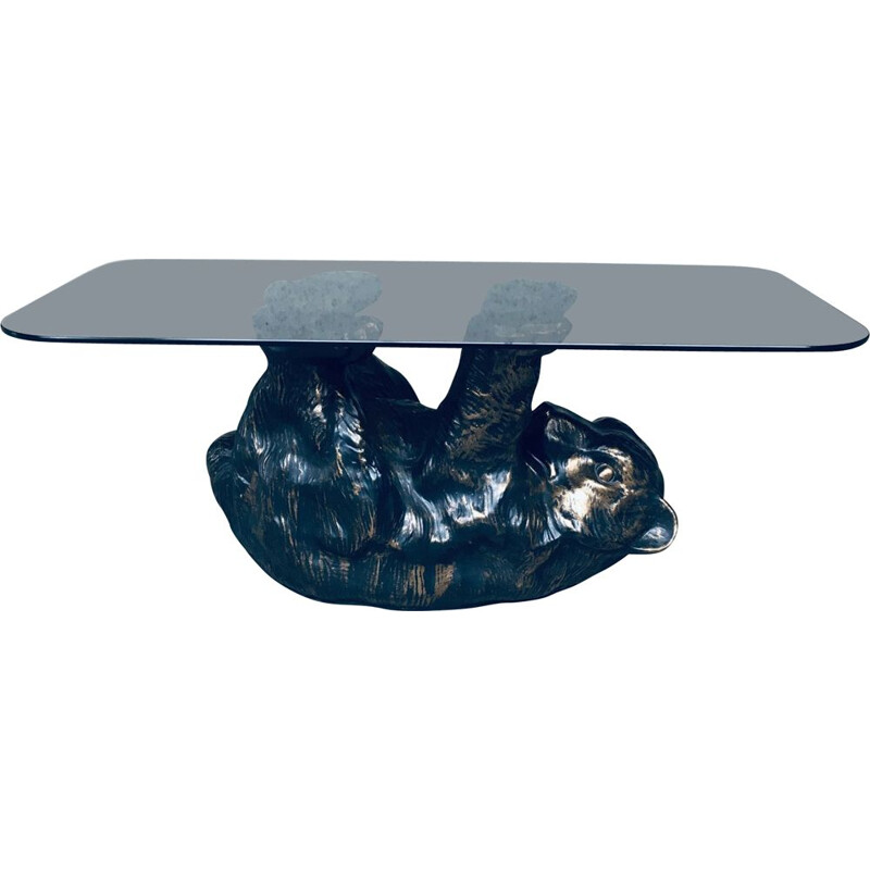 Vintage sculptural black bear coffee table, Belgium 1970