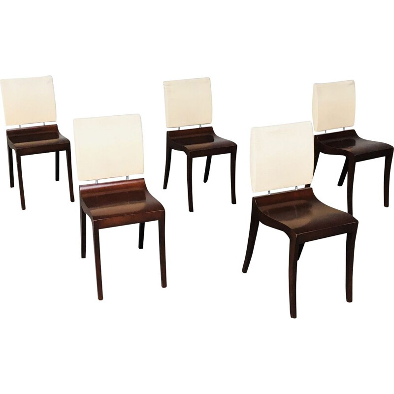 Conjunto de 5 cadeiras de madeira vintage "Finn" de Thibault Desombre para Ligne Roset, França 1990