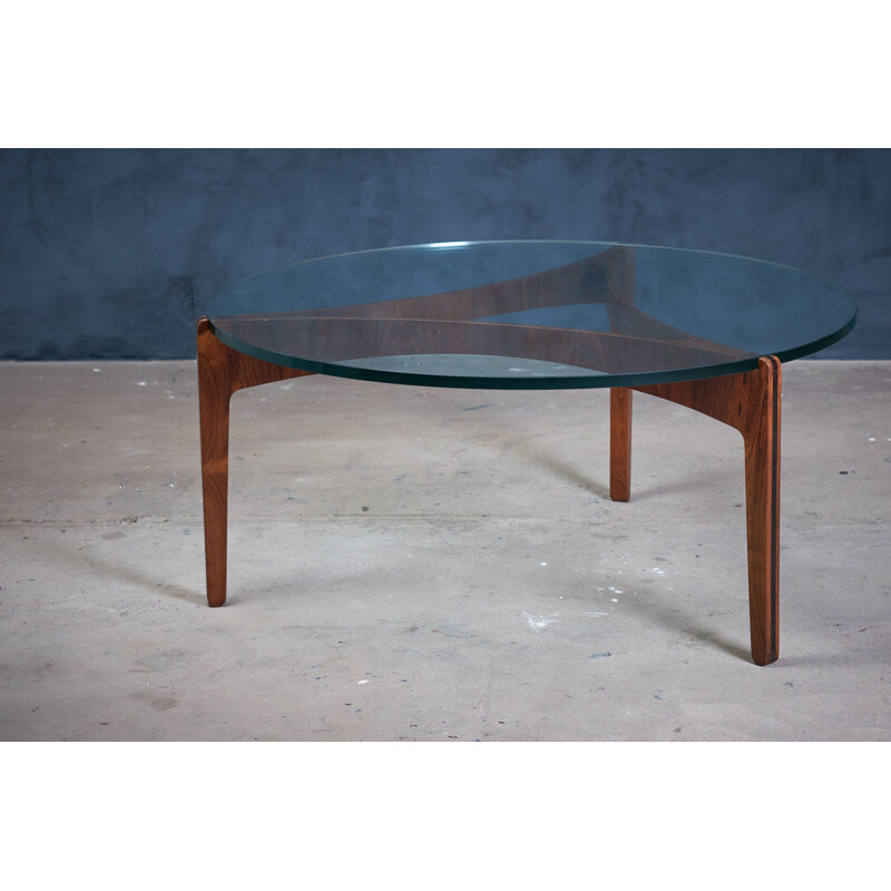 Vintage coffee table in rosewood and glass by Sven Ellekaer for Christian Linneberg, Denmark 1960