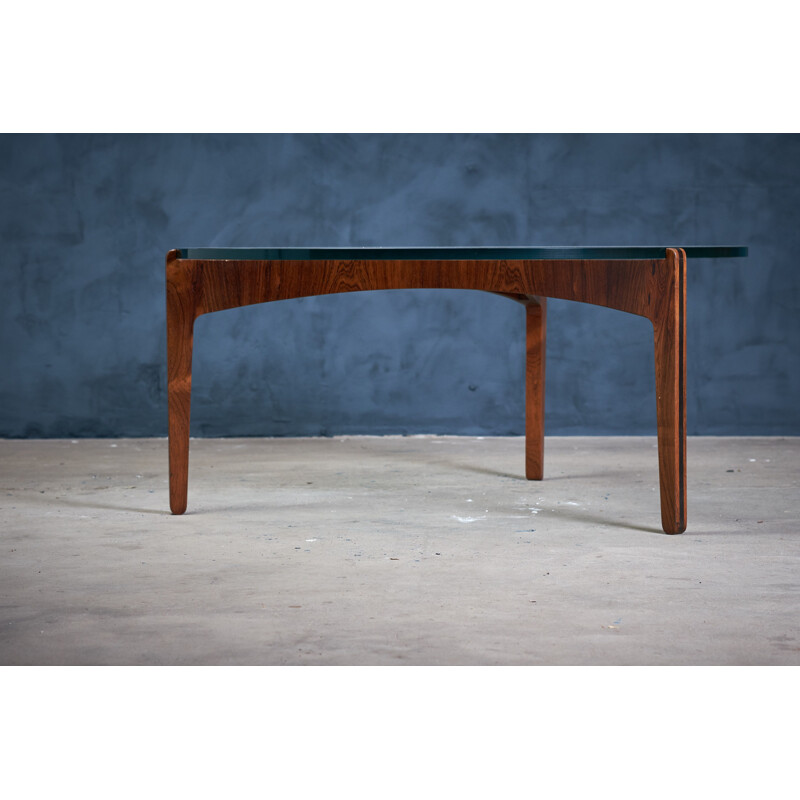 Vintage coffee table in rosewood and glass by Sven Ellekaer for Christian Linneberg, Denmark 1960