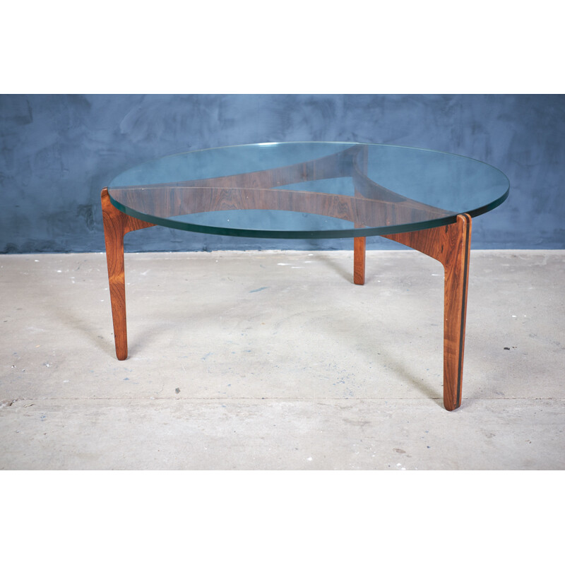 Vintage coffee table in rosewood and glass by Sven Ellekaer for Christian Linneberg, Denmark 1960