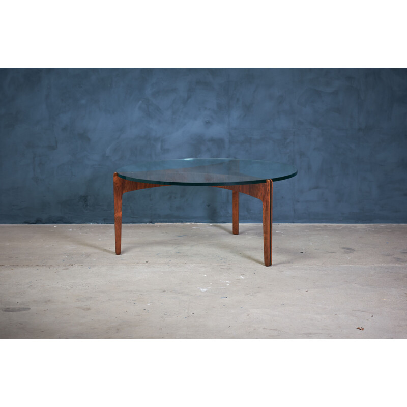 Mesa de centro vintage de palisandro y cristal por Sven Ellekaer para Christian Linneberg, Dinamarca 1960