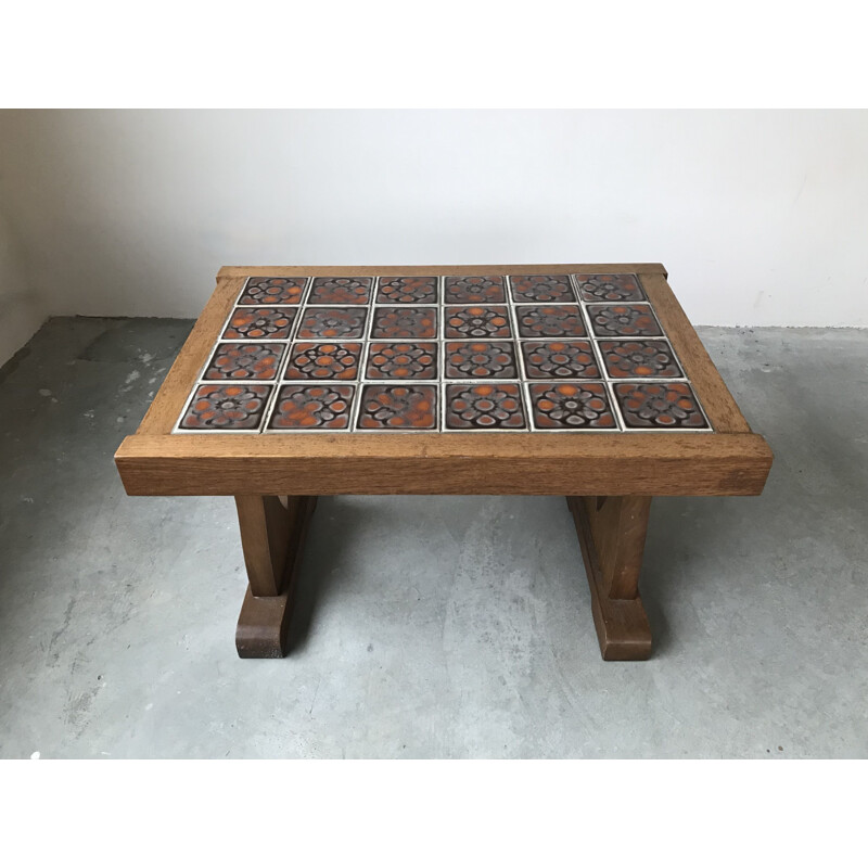 Vintage solid oak coffee table by Guillerme and Chambron, 1950